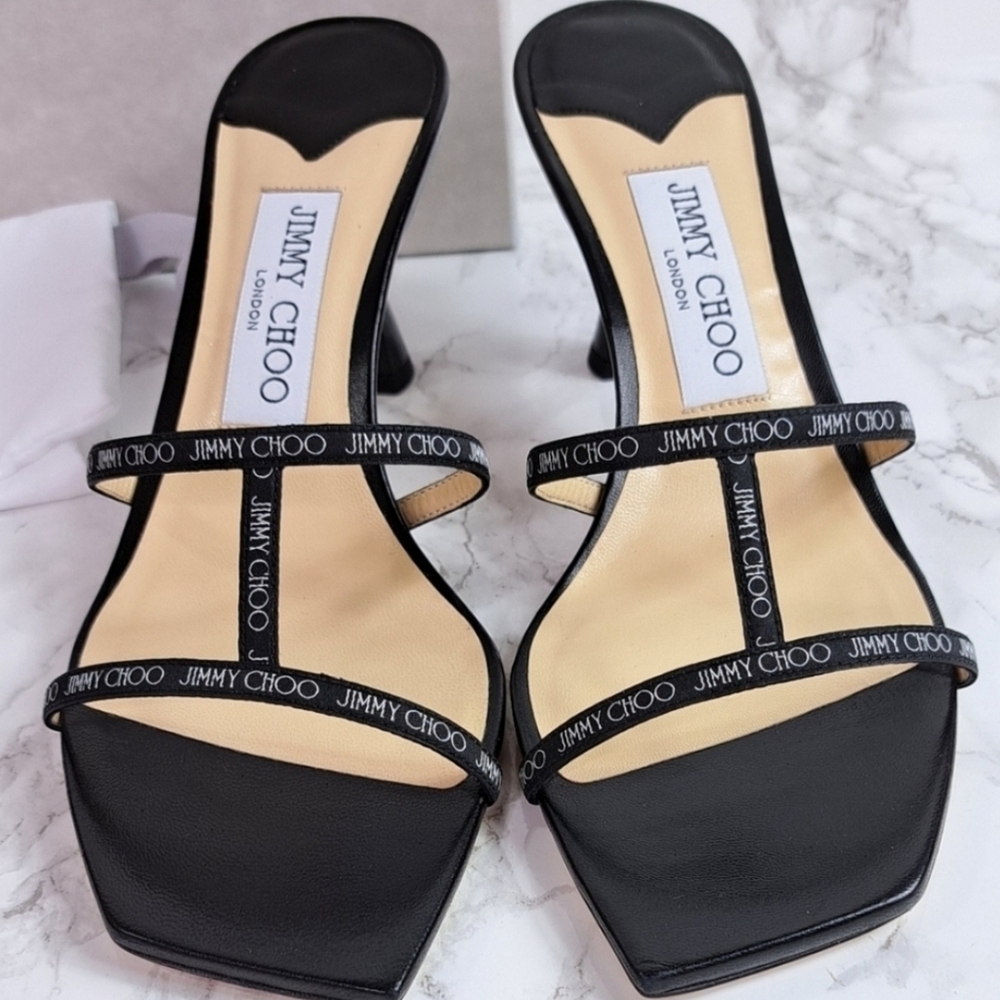 Jimmy Choo Ria 65mm Black Nappa Leather Mules Size 38 IT/EU - Picture 2 of 13